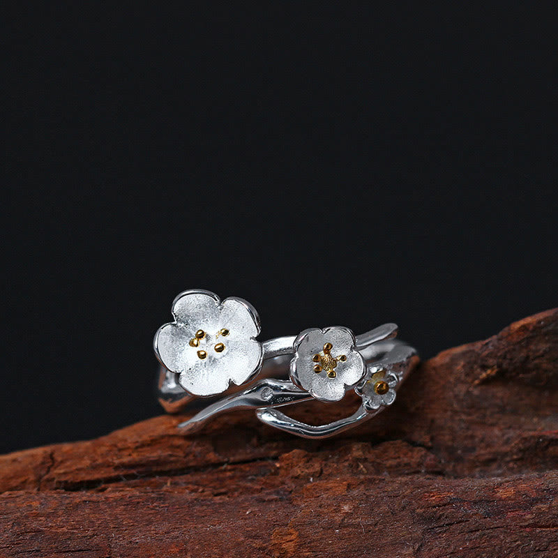Sterling Silver Plum Blossom Balance Ring for Women