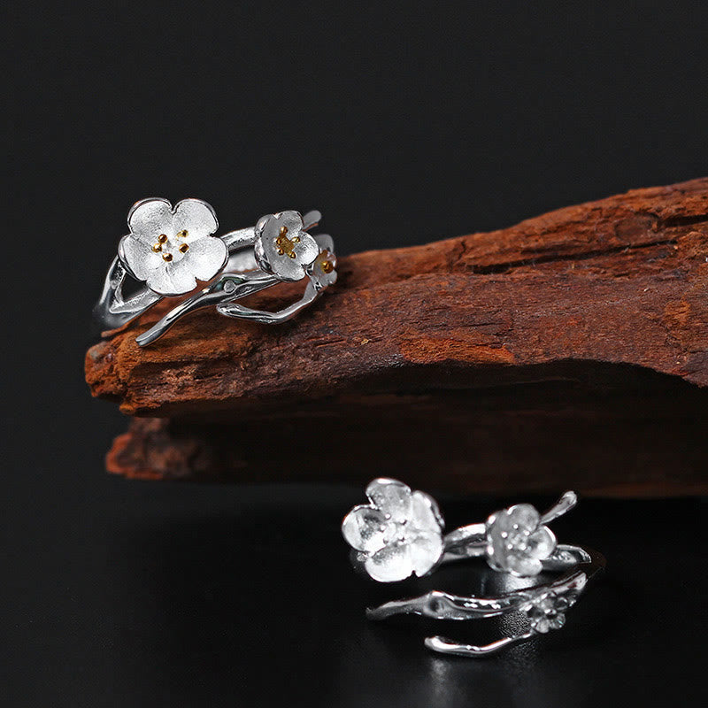 Sterling Silver Plum Blossom Balance Ring for Women