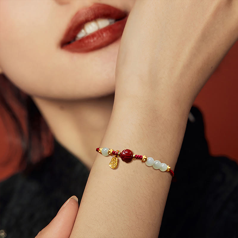 Jade Cinnabar Fu Character Luck Bracelet 15-19cm