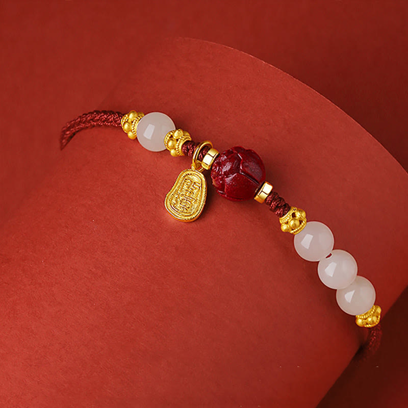 Jade Cinnabar Fu Character Luck Bracelet 15-19cm