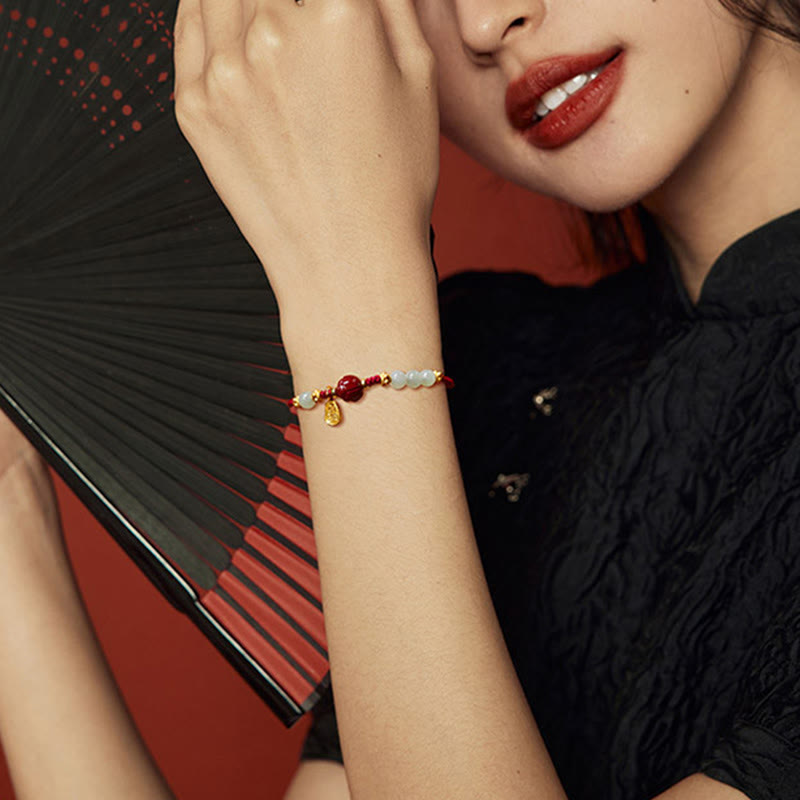 Jade Cinnabar Fu Character Luck Bracelet 15-19cm