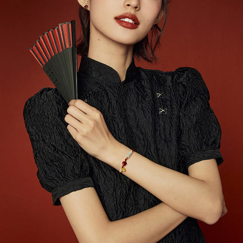 Jade Cinnabar Fu Character Luck Bracelet 15-19cm