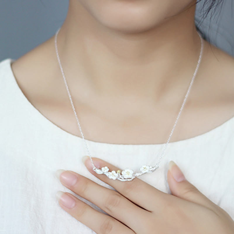 Sterling Silver Plum Blossom Protection Necklace