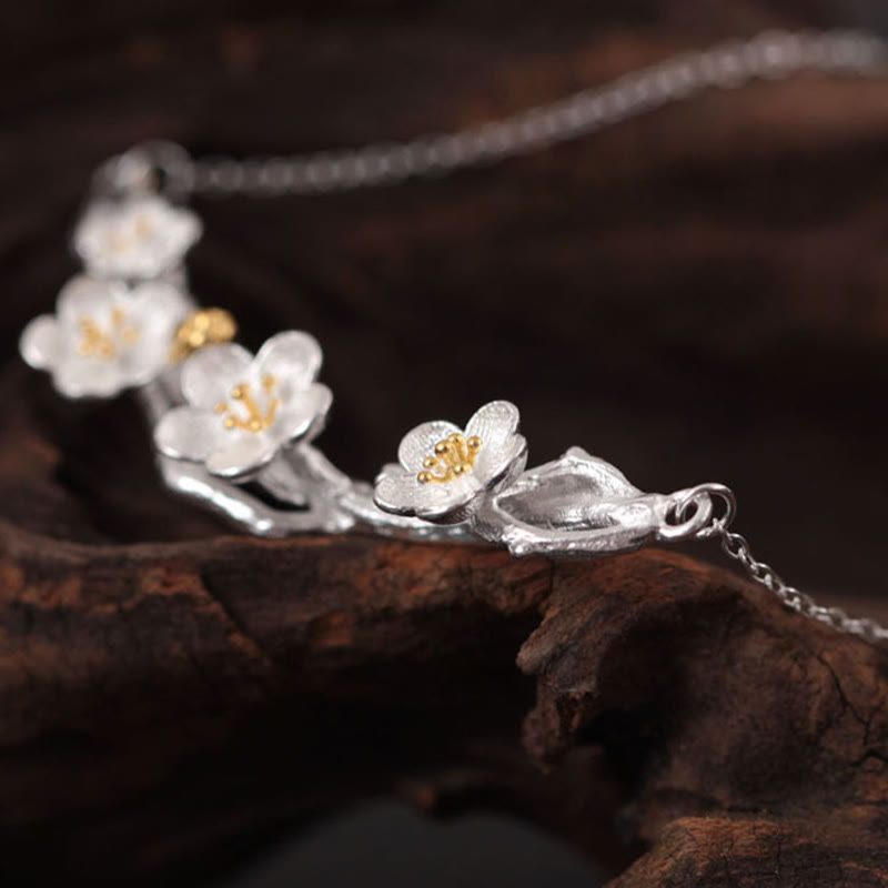 Sterling Silver Plum Blossom Protection Necklace
