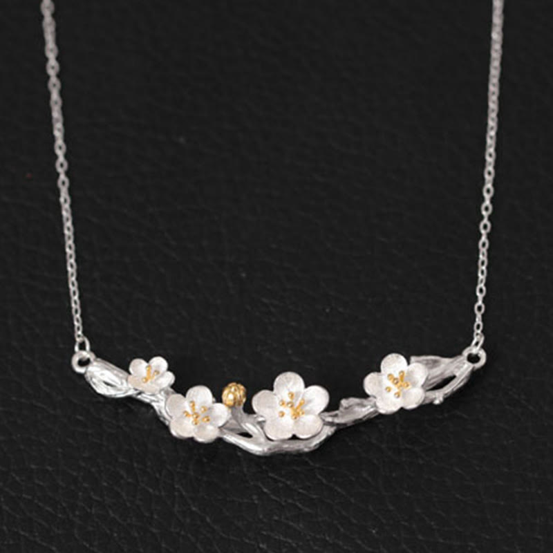 Sterling Silver Plum Blossom Protection Necklace