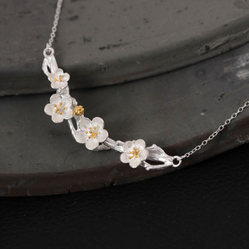 Sterling Silver Plum Blossom Protection Necklace