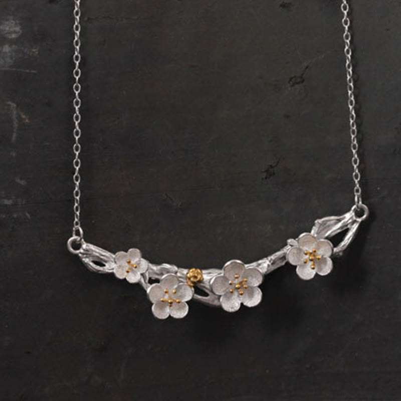 Sterling Silver Plum Blossom Protection Necklace
