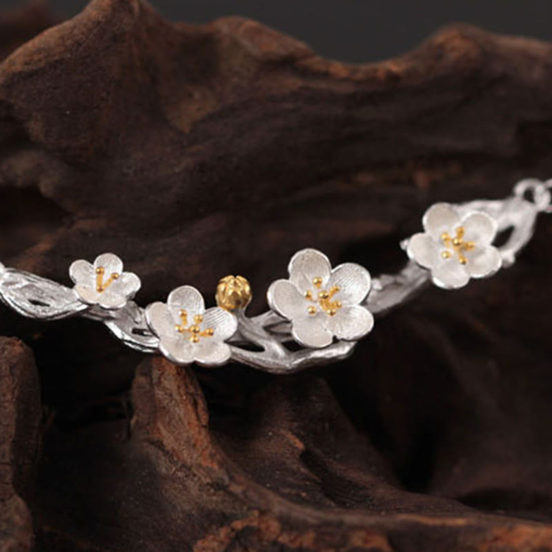 Sterling Silver Plum Blossom Protection Necklace