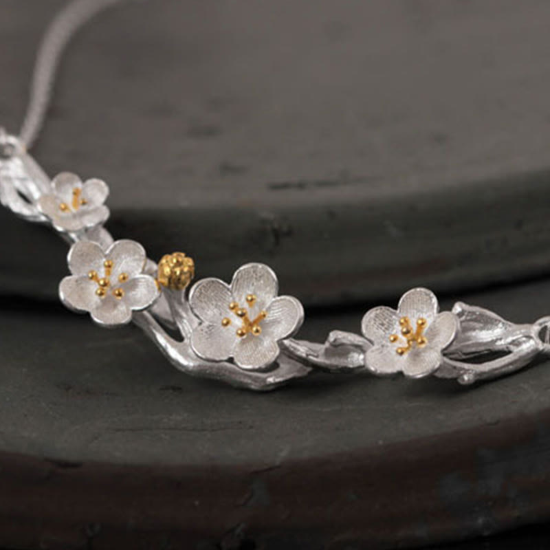 Sterling Silver Plum Blossom Protection Necklace