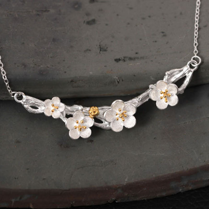 Sterling Silver Plum Blossom Protection Necklace