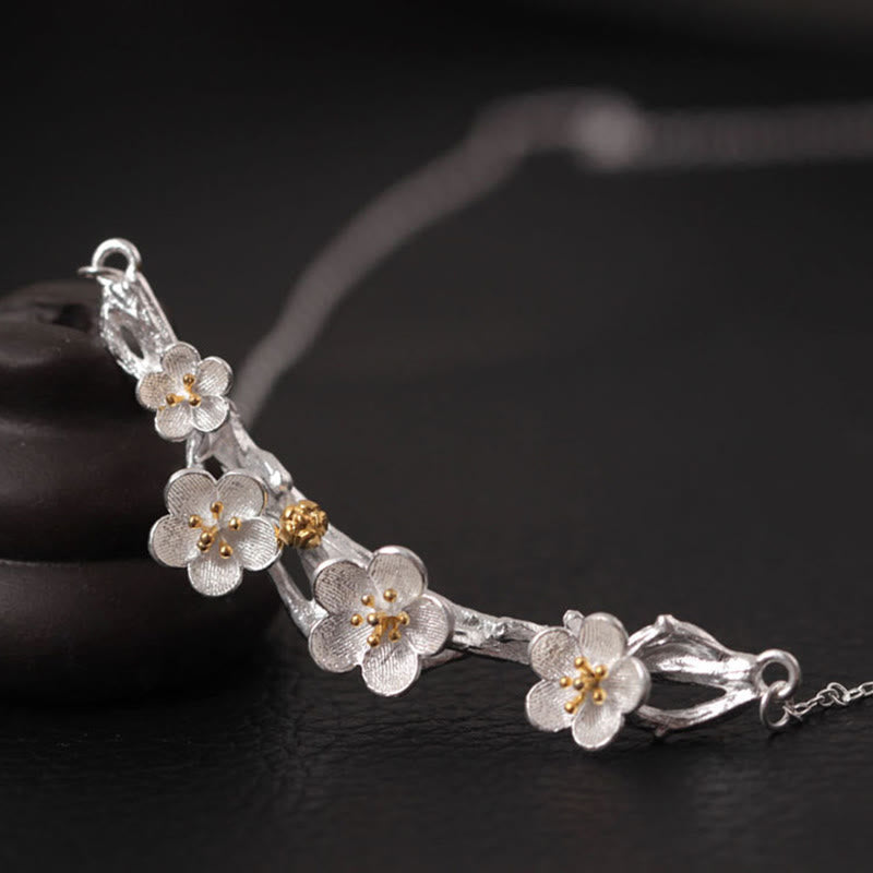 Sterling Silver Plum Blossom Protection Necklace