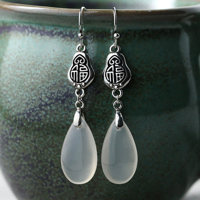 52mm Chalcedony Fu Character Positive Harmony Spiritual Earrings