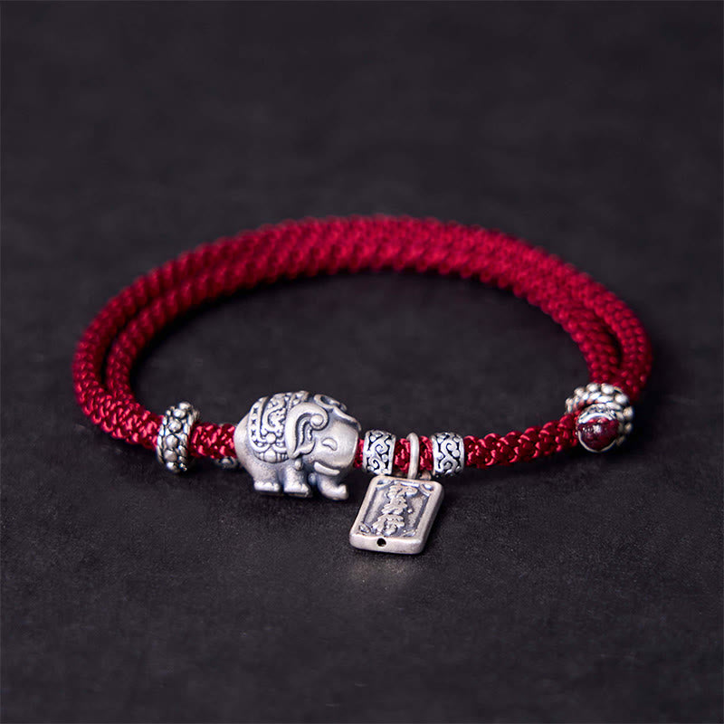 925 Sterling Silver Elephant Protection Amulet Bracelet