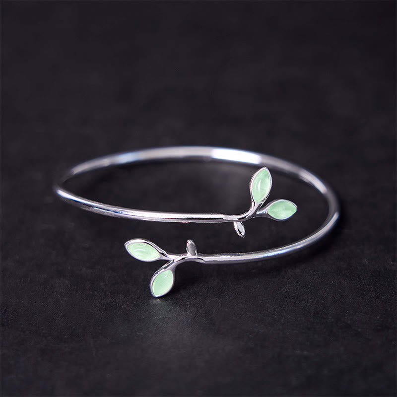 Copper Cat Eye Leaf Pattern Support Cuff Bracelet