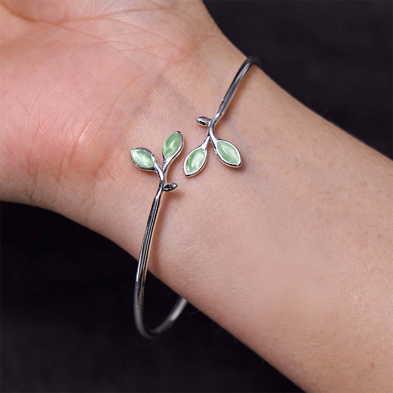 Copper Cat Eye Leaf Pattern Support Cuff Bracelet