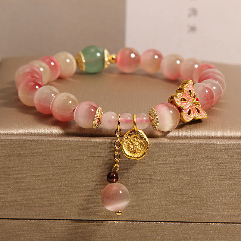 8mm Gradient Pink Cat's Eye Peace Bracelet