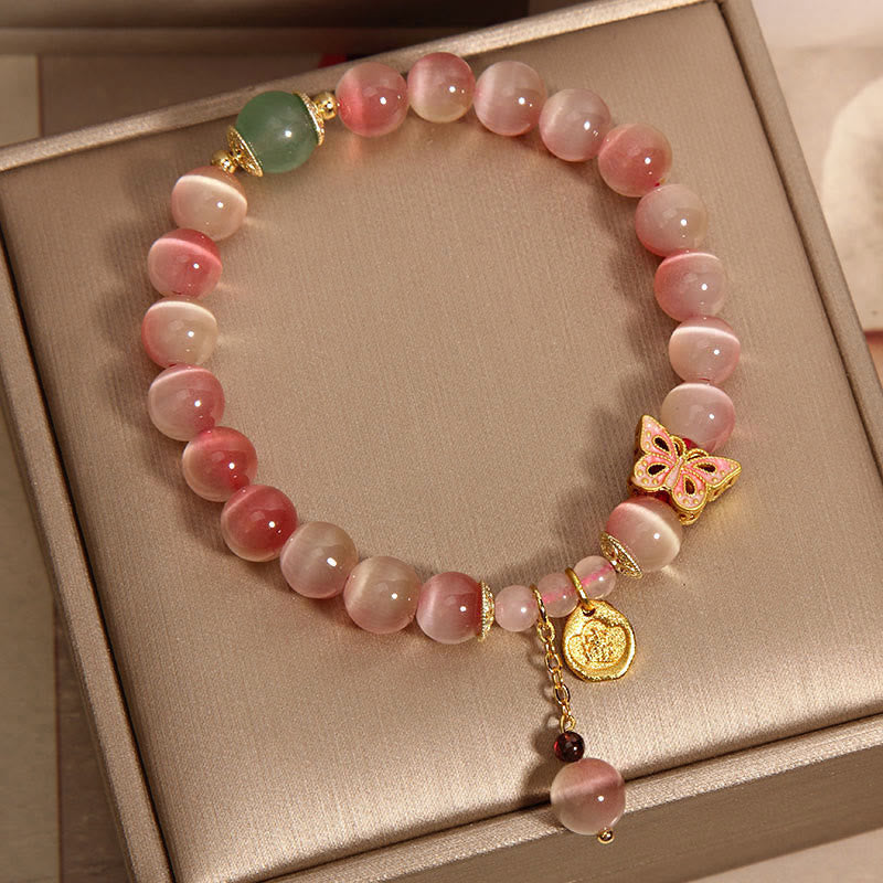 8mm Gradient Pink Cat's Eye Peace Bracelet