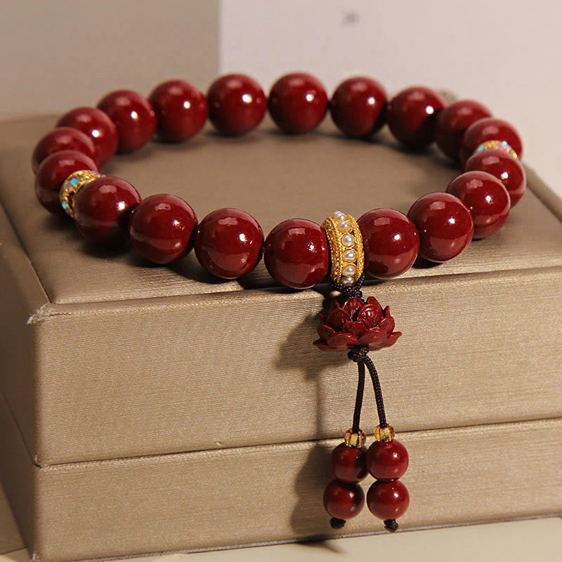 8mm Cinnabar Lotus Blessing Charm Bracelet