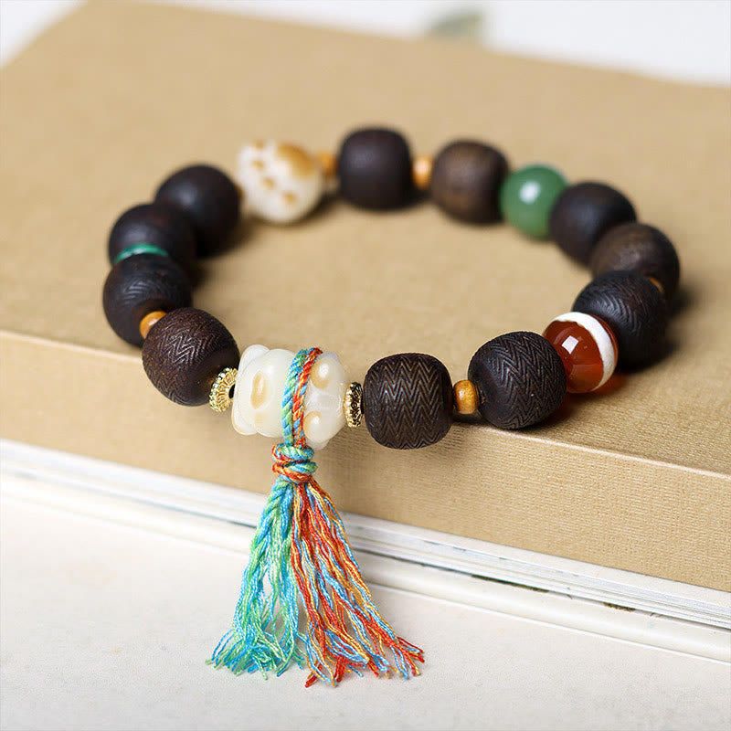 12mm Agarwood Peace Bracelet with Bodhi Seed Charm