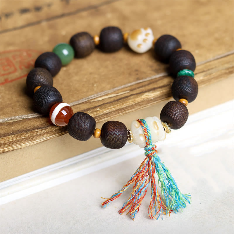 12mm Agarwood Peace Bracelet with Bodhi Seed Charm
