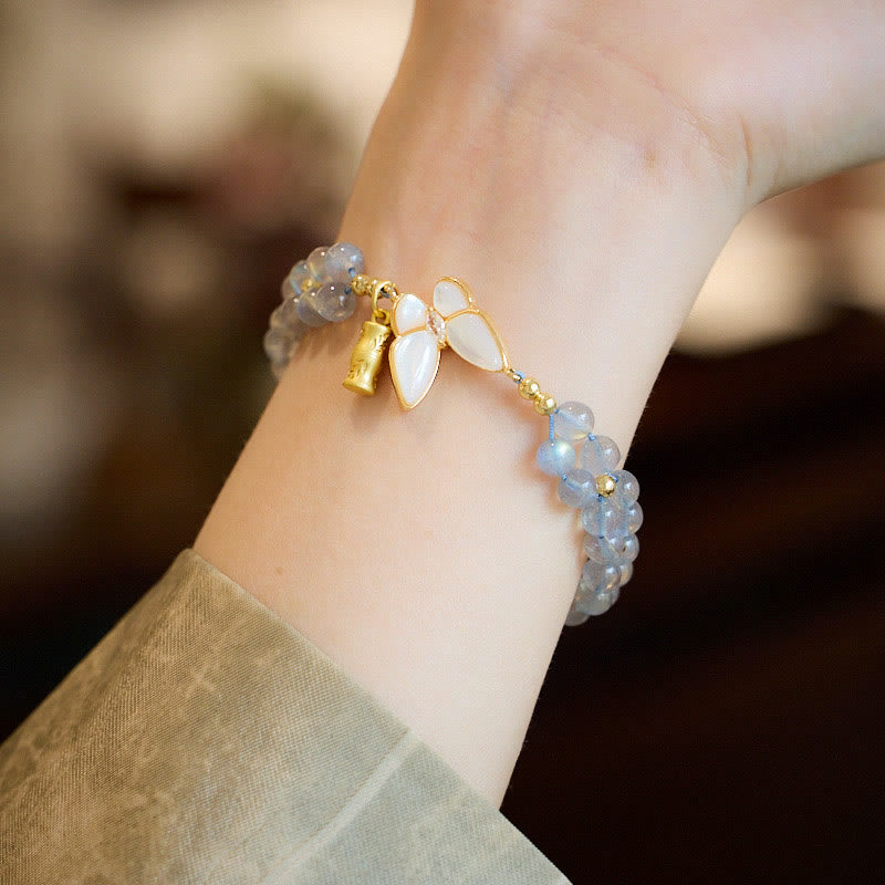 6mm Moonstone Butterfly Bamboo Healing Bracelet