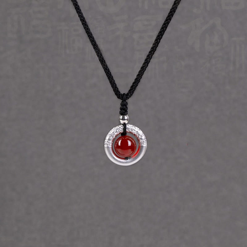 999 Sterling Silver Red Agate Peace Buckle Necklace for Protection