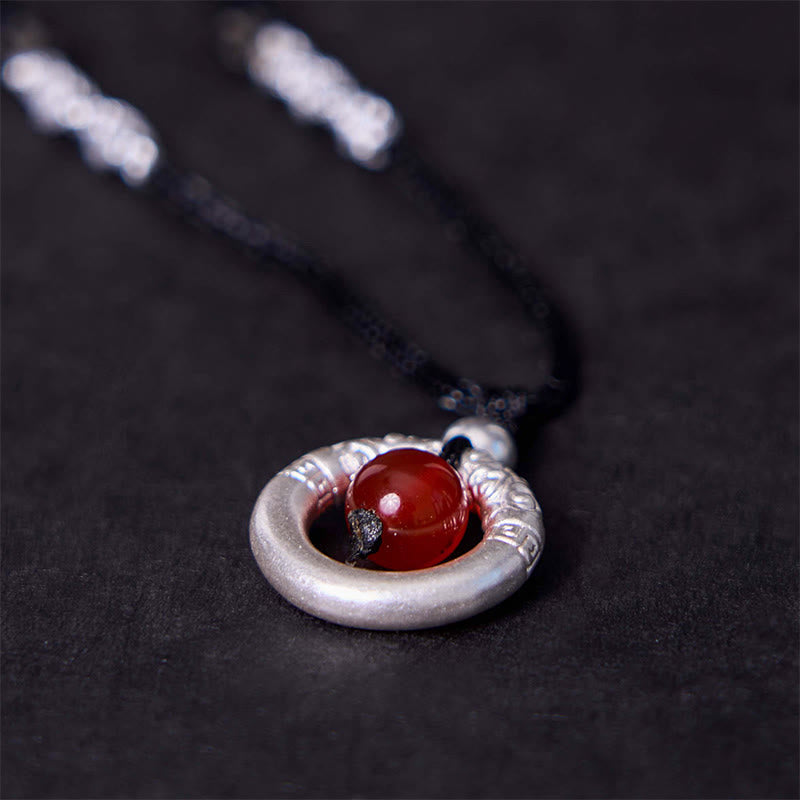 999 Sterling Silver Red Agate Peace Buckle Necklace for Protection