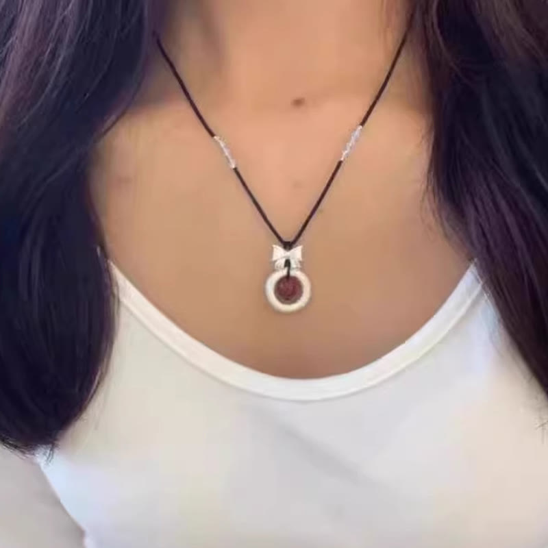 999 Sterling Silver Red Agate Peace Buckle Necklace for Protection