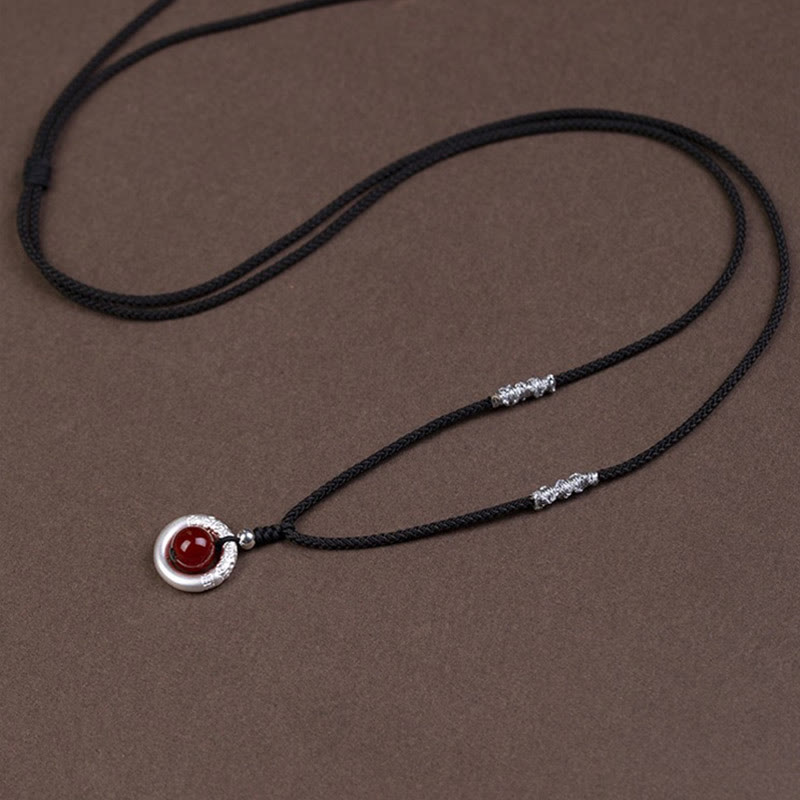 999 Sterling Silver Red Agate Peace Buckle Necklace for Protection