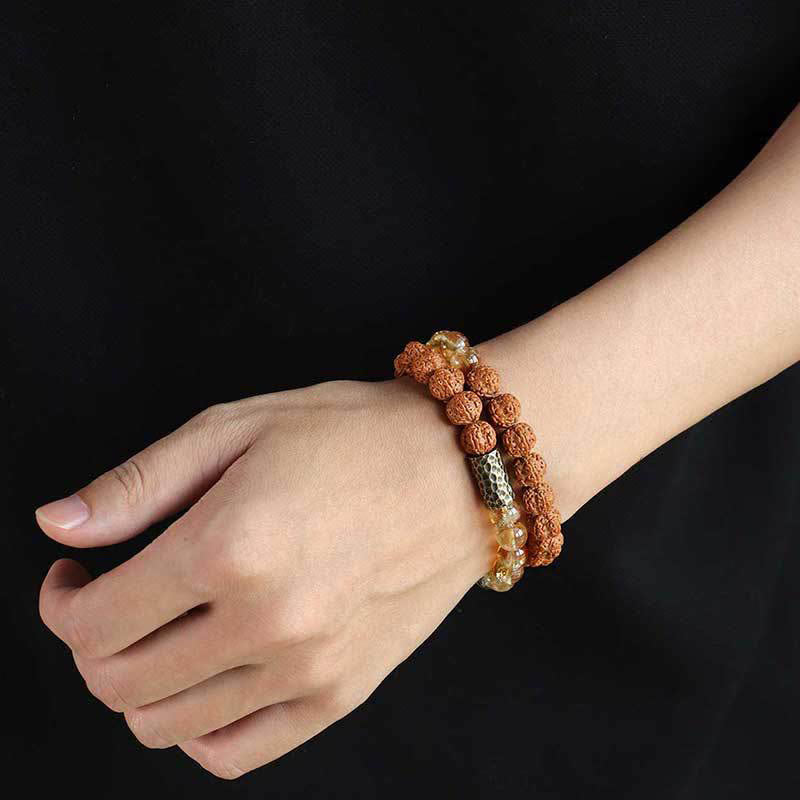 Citrine Sandalwood Double Wrap Protection Bracelet