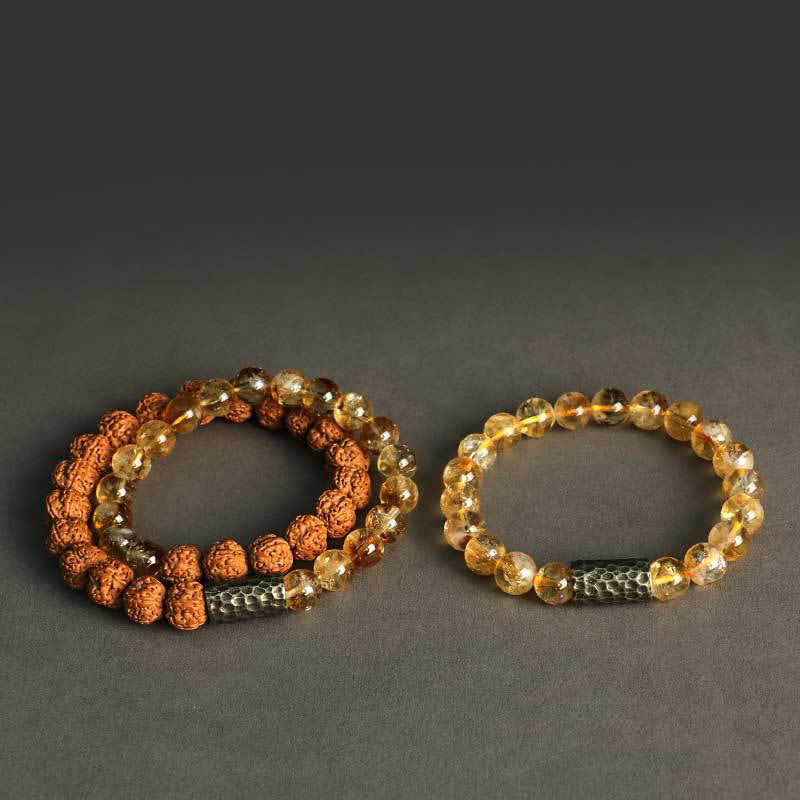 Citrine Sandalwood Double Wrap Protection Bracelet