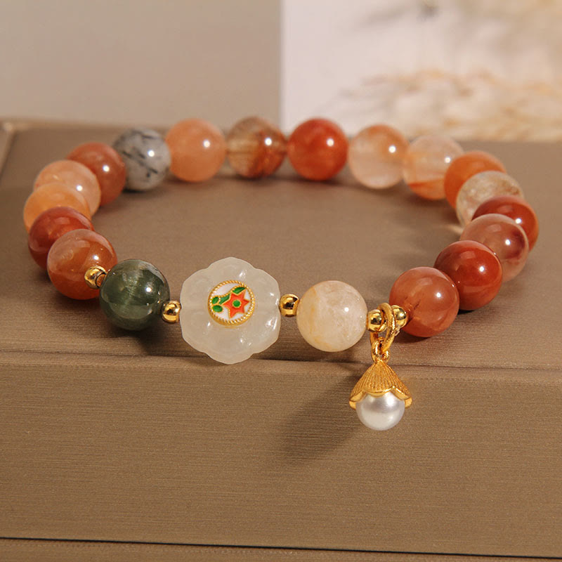 Fu Lu Shou Crystal White Jade Luck Bracelet 14-16cm