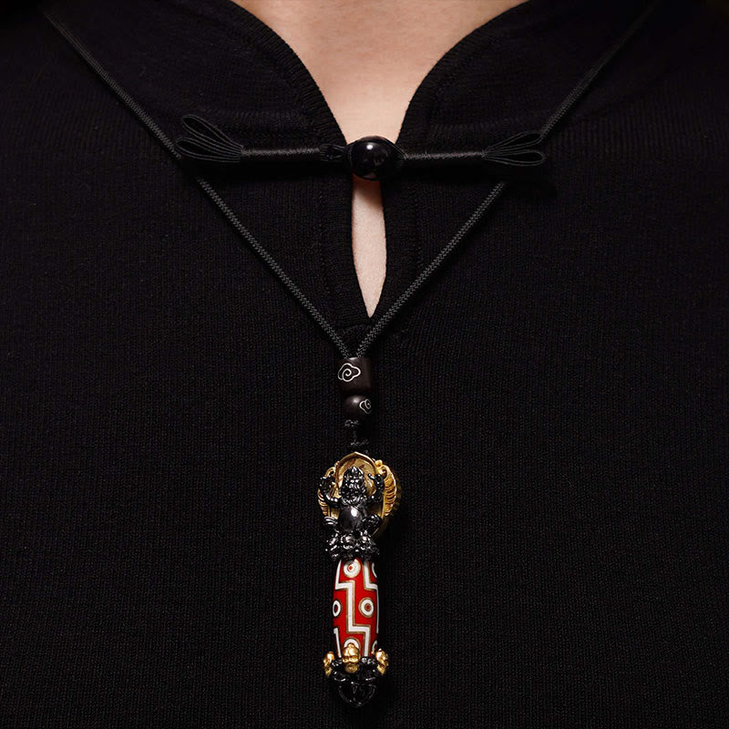 Tibet Dzi Bead Skull Necklace – Om Mani Padme Hum Mantra Wisdom