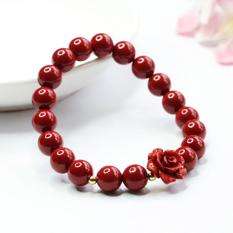 8mm Cinnabar Rose Calm Bracelet for Emotional Balance