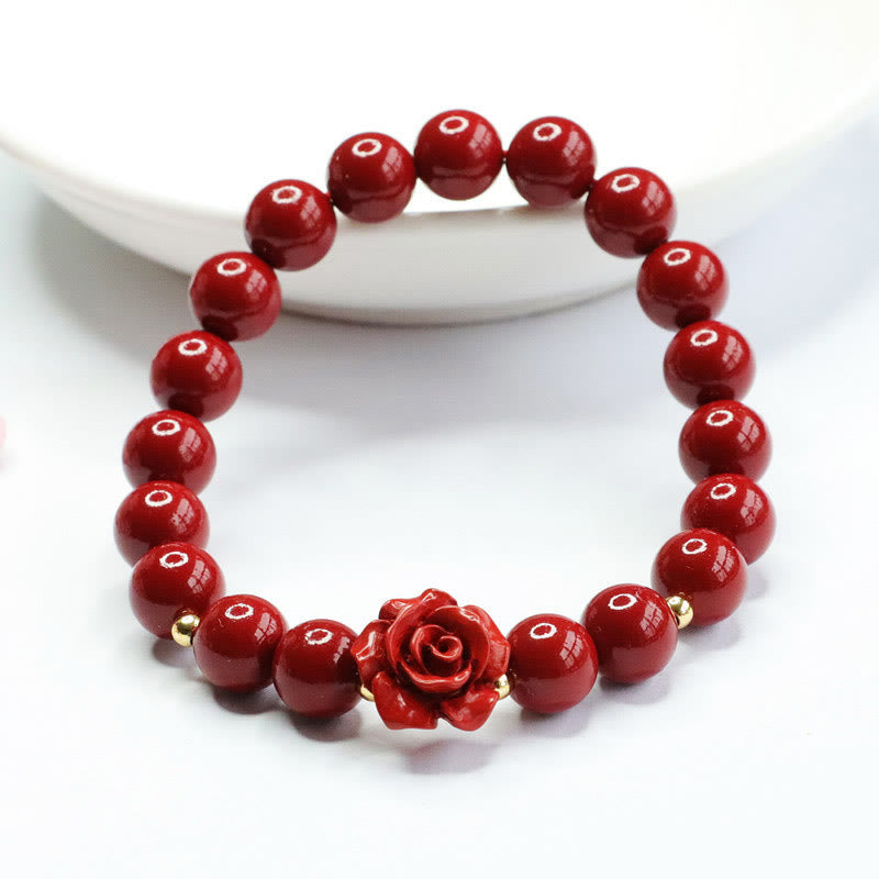 8mm Cinnabar Rose Calm Bracelet for Emotional Balance