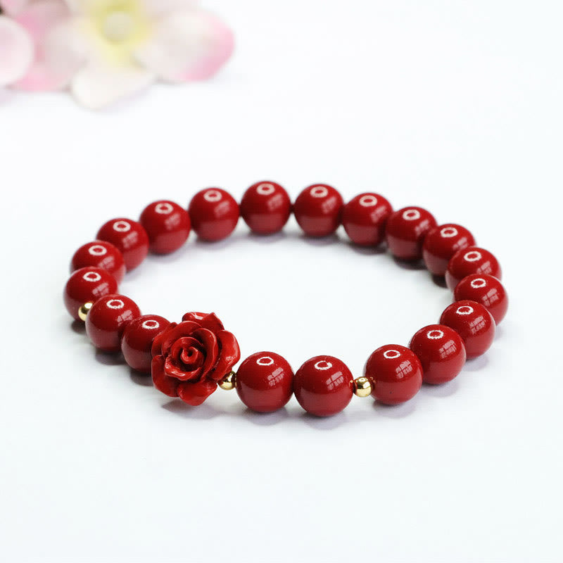8mm Cinnabar Rose Calm Bracelet for Emotional Balance