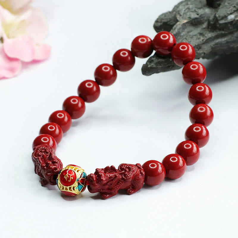 8mm Cinnabar Double Pixiu Bracelet for Protection