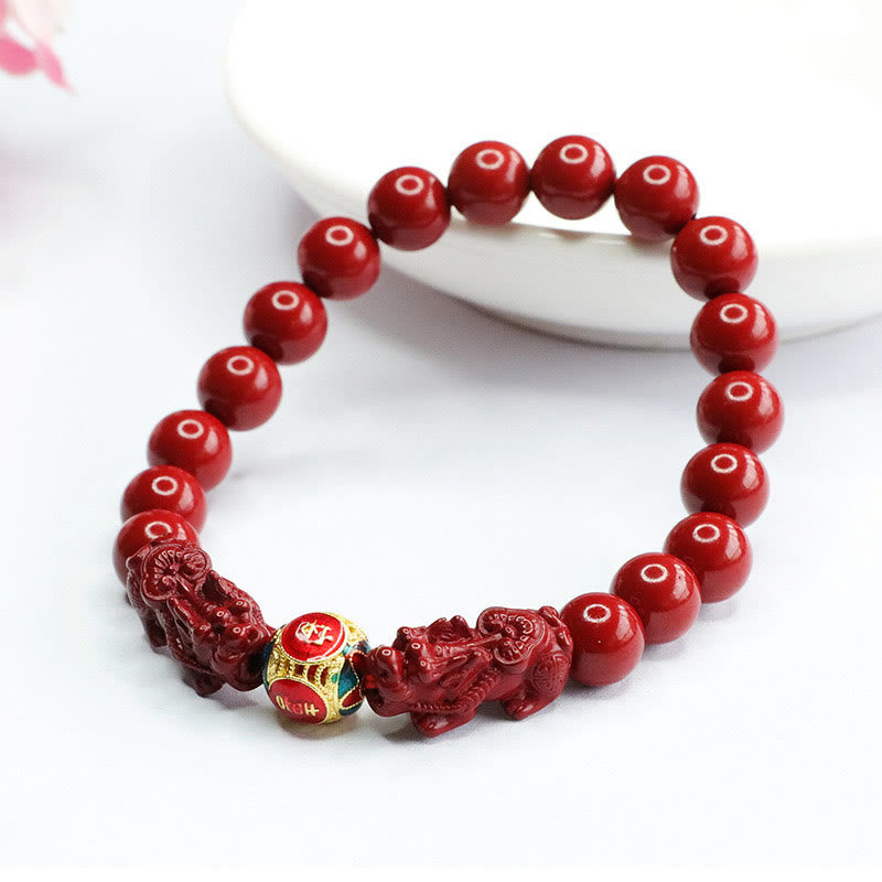 8mm Cinnabar Double Pixiu Bracelet for Protection