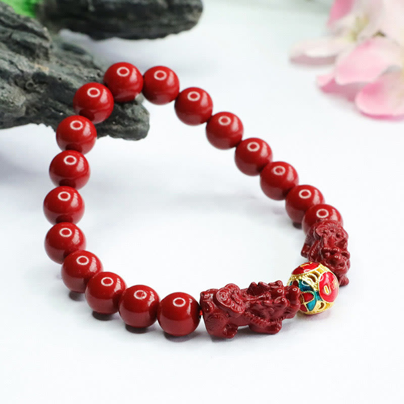8mm Cinnabar Double Pixiu Bracelet for Protection
