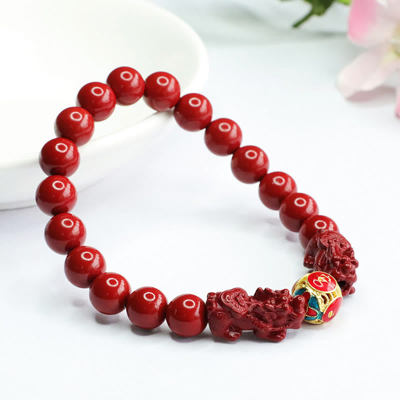 8mm Cinnabar Double Pixiu Bracelet for Protection