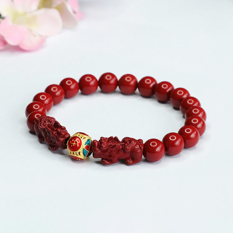 8mm Cinnabar Double Pixiu Bracelet for Protection