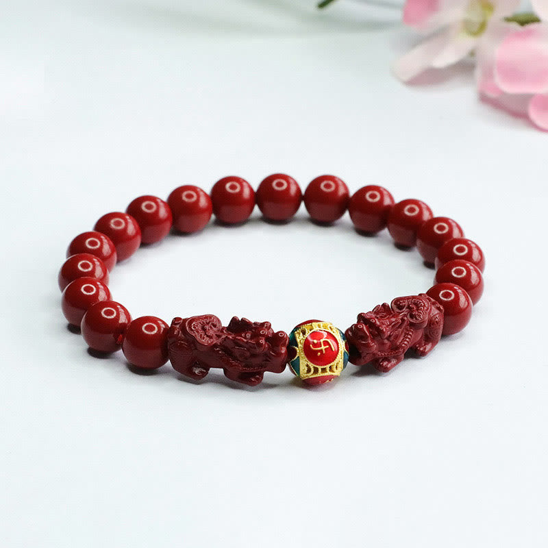 8mm Cinnabar Double Pixiu Bracelet for Protection