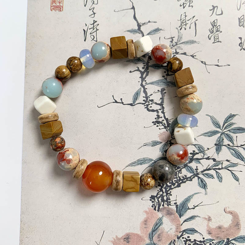 Red Agate Shoushan Stone White Turquoise Calm Blessing Bracelet