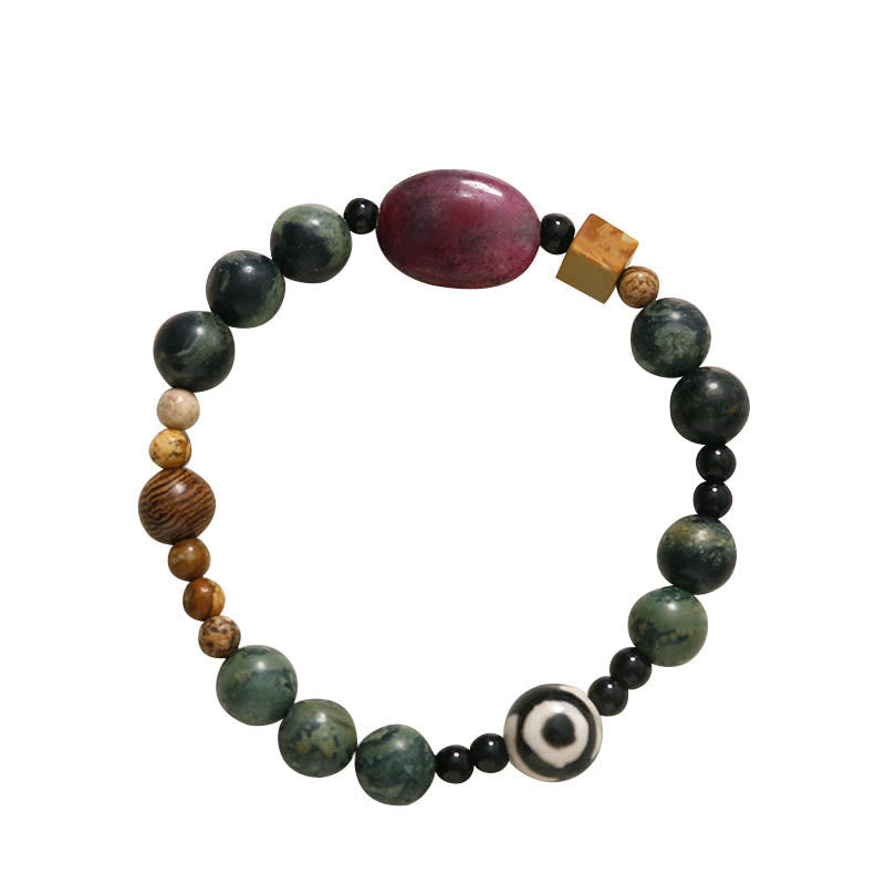 8mm Green Agate Three-eyed Dzi Power Success Bracelet