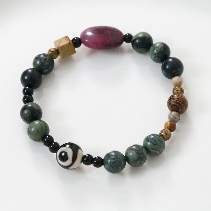 8mm Green Agate Three-eyed Dzi Power Success Bracelet