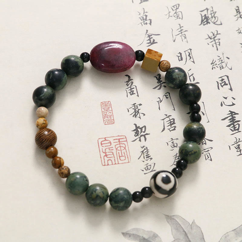 8mm Green Agate Three-eyed Dzi Power Success Bracelet