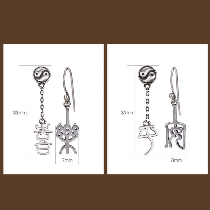 925 Sterling Silver Spiritual Protection Earrings | Ping An & Xi Le