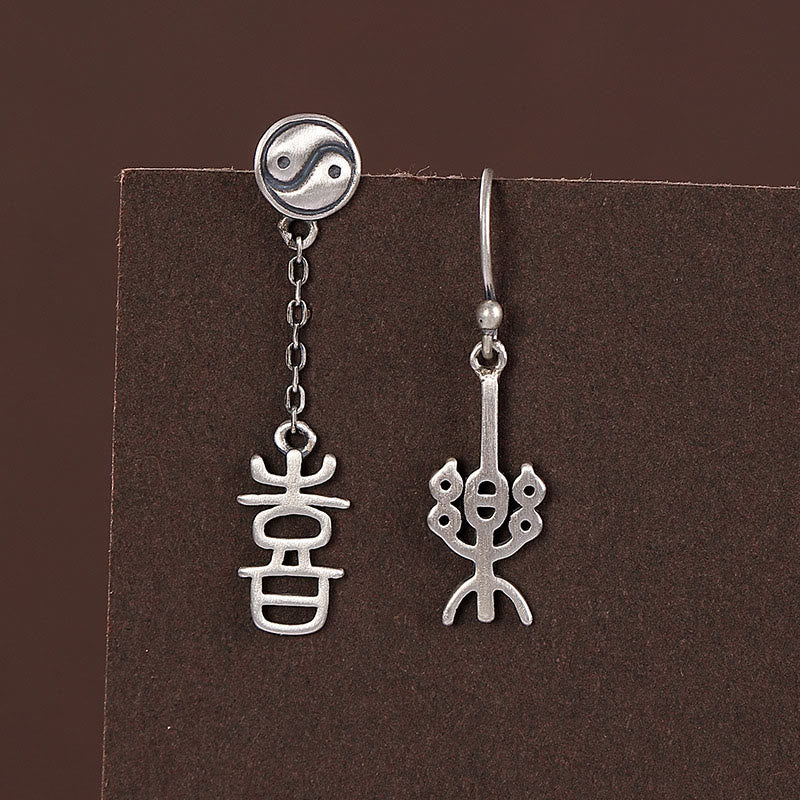 925 Sterling Silver Spiritual Protection Earrings | Ping An & Xi Le