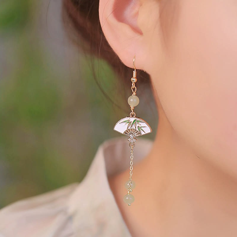 14K Gold Filled Copper Jade Fan Bamboo Earrings for Abundance