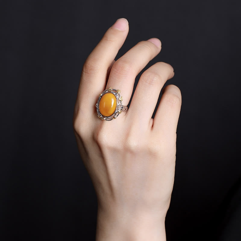 Amber & Silver Spiritual Focus Ring